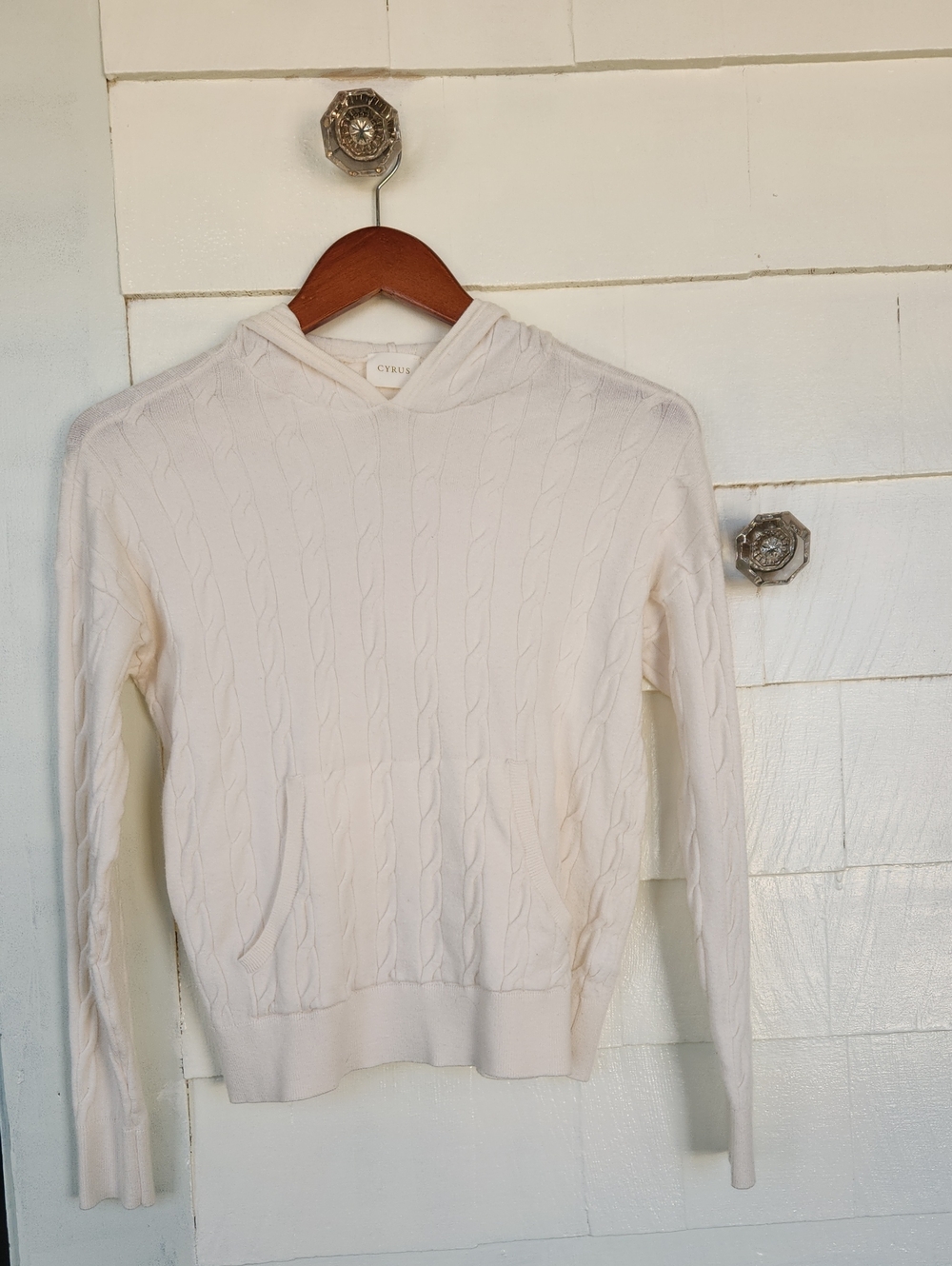 Cyrus Cream Cable-Knit Hooded Sweater XS